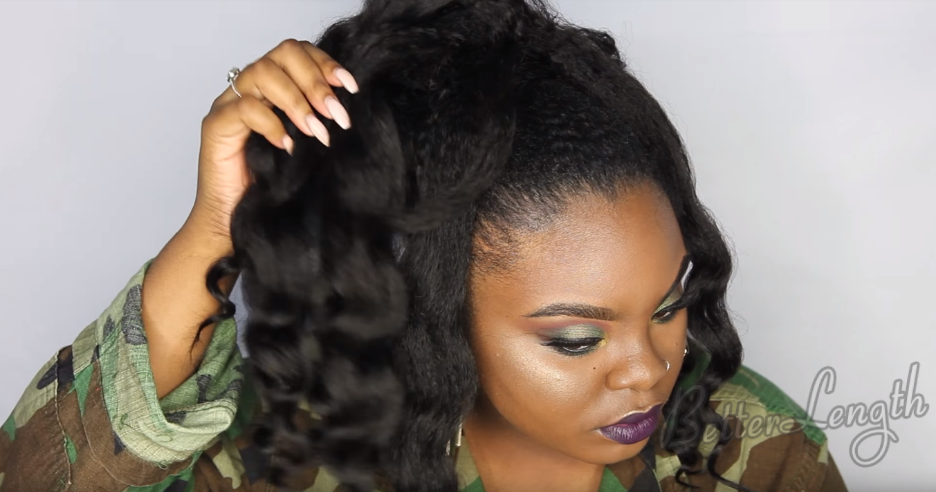 13 6 - How to Do A Rihanna Inspired Loose High Ponytail on Short 4C Natural Hair with Clip-ins