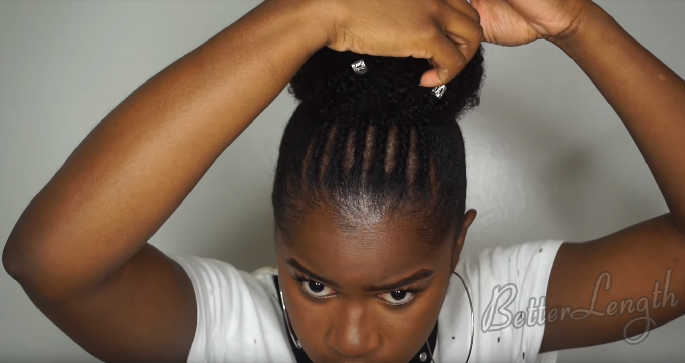 16 2 - Beginner Friendly Braid and Bun Using Clip-ins on SHORT Natural Hair | Tutorial