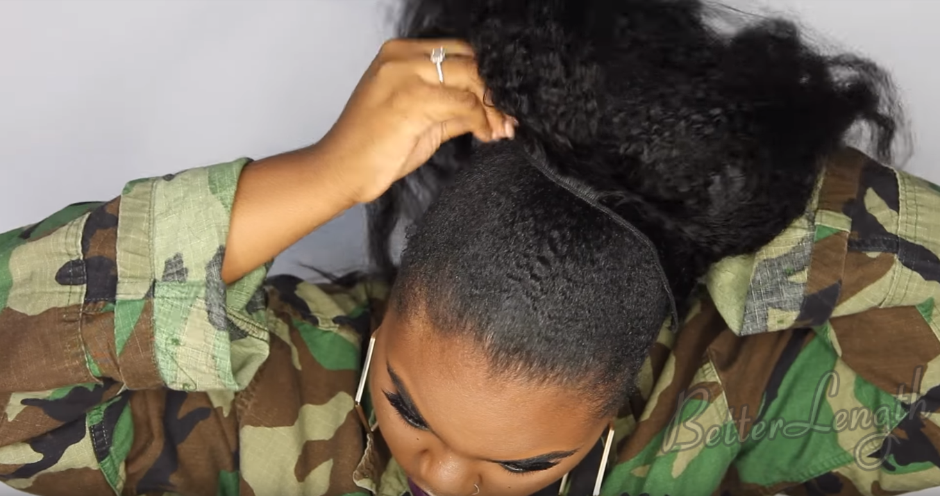 How to Do A Rihanna Inspired Loose High Ponytail on Short 4C Natural Hair with Clip-ins_10