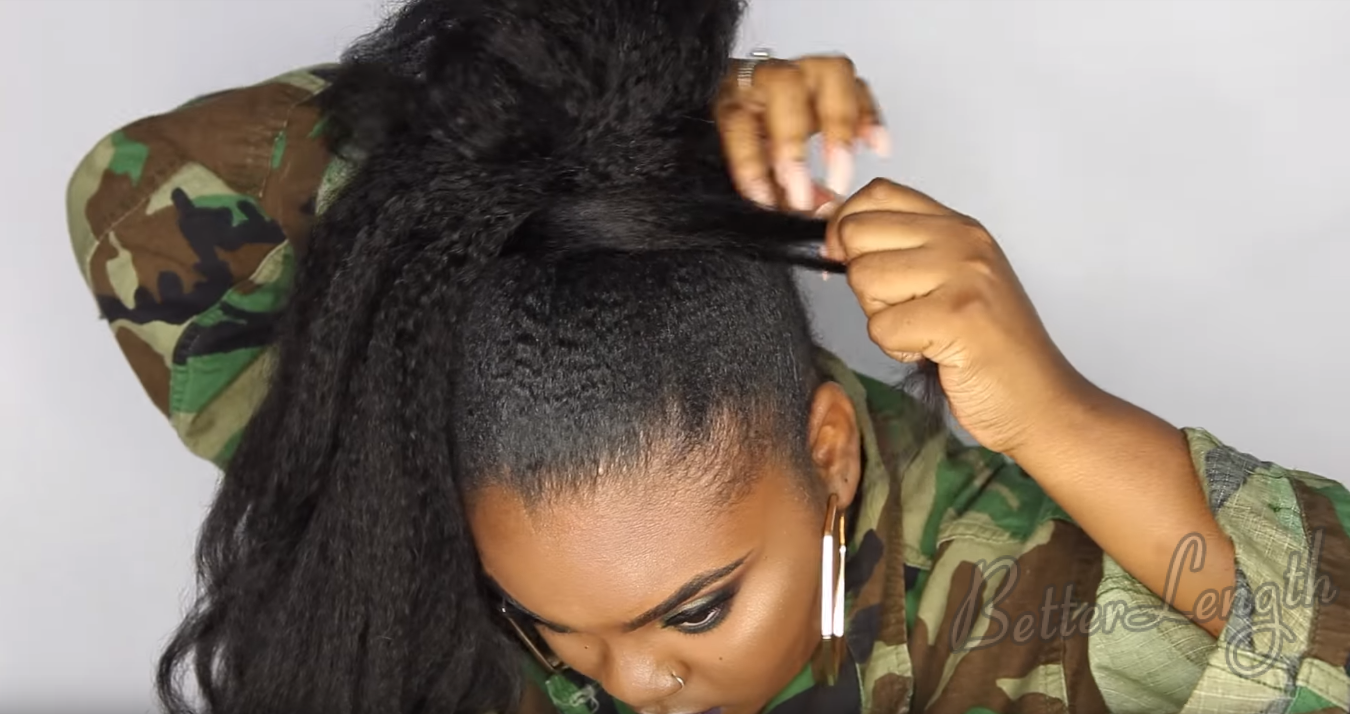 How to Do A Rihanna Inspired Loose High Ponytail on Short 4C Natural Hair with Clip-ins_11