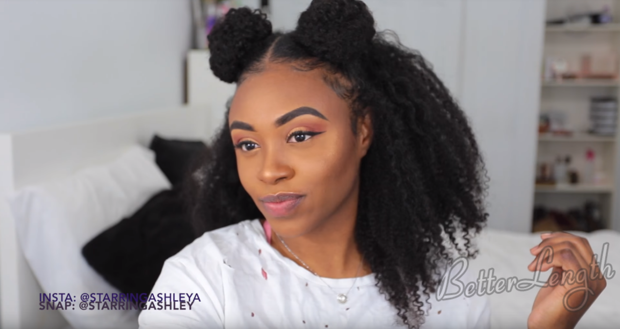 How to Do A Half up Space Buns on Natural Hair with Clip-ins_17