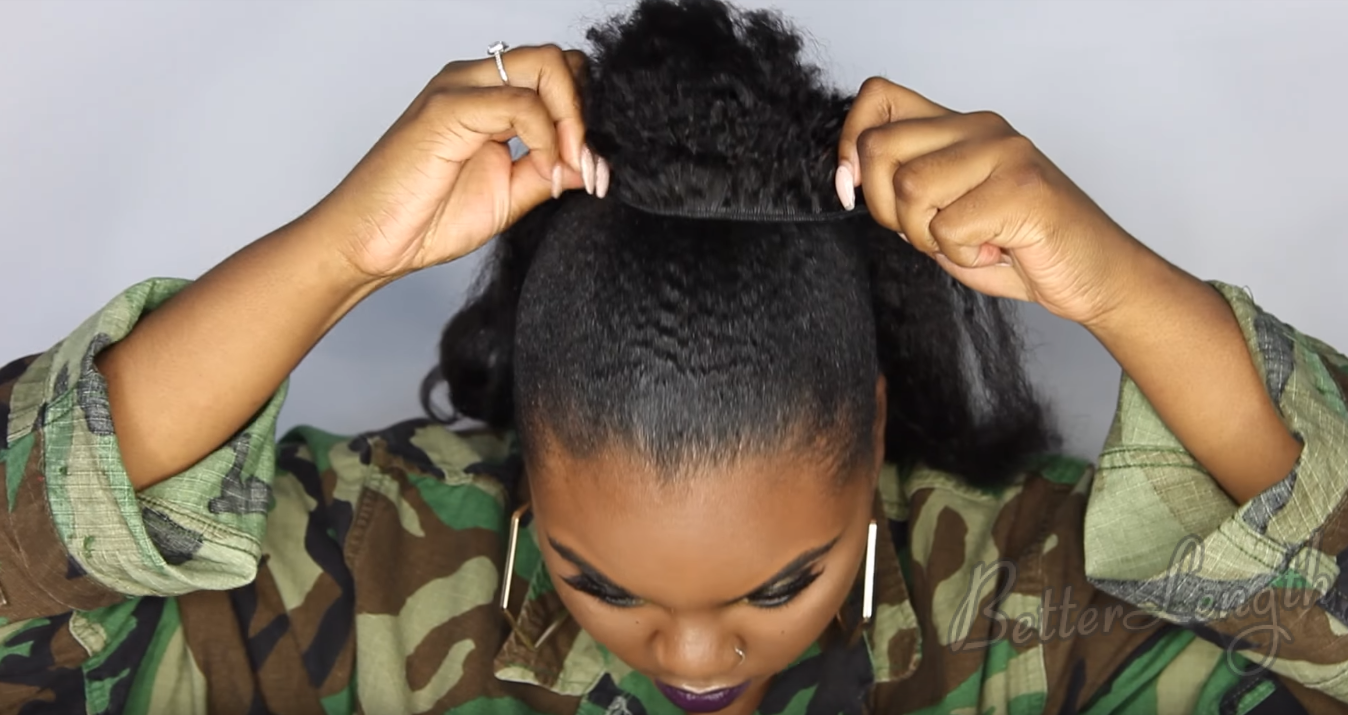 How to Do A Rihanna Inspired Loose High Ponytail on Short 4C Natural Hair with Clip-ins_8