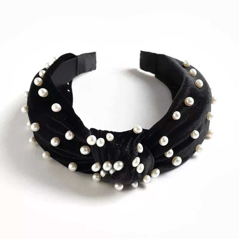 Velvet Wide Vintage Headband with Faux Pearl [accessories]